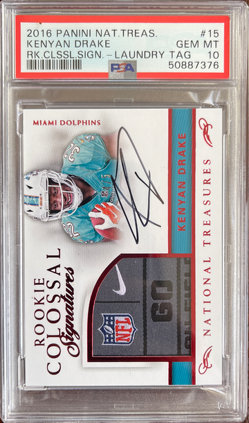 2016 Panini National Treasures Rookie Colossal Signatures Laundry Tag 4/5 - Kenyan Drake - Dolphins / Ravens