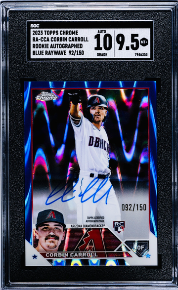 CORBIN CARROLL ROOKIE 2023 TOPPS CHROME BLUE RAYWAVE AUTO REFRACTOR RA-CCA /150 SGC 9.5