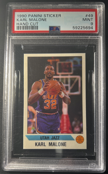 1990 Panini Sticker Karl Malone Hand Cut #49 PSA 9 Mint