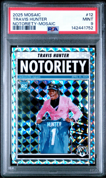 2025 Panini Mosaic Travis Hunter Notoriety Rookie RC - Mosaic Parallel #12 - PSA 9 Mint