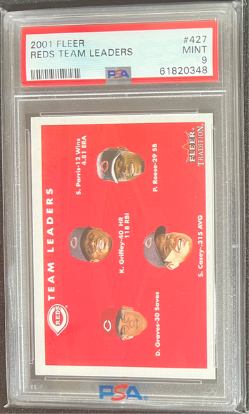 2001 Fleer Tradition Reds Team Leaders #427 Ken Griffey Jr. / Casey / Reese / Graves – PSA 9 MINT