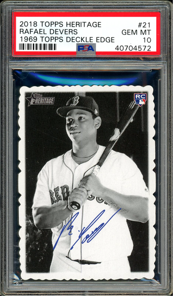 RAFAEL DEVERS RC PSA 10 2018 TOPPS HERITAGE 1969 DECKLE EDGE #21 CENTERED