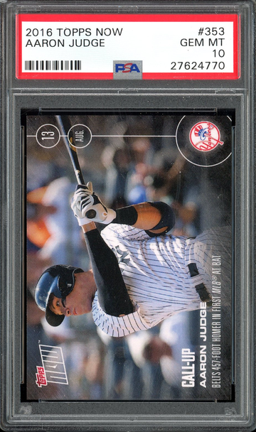 AARON JUDGE PSA 10 RC 2016 TOPPS NOW #353 CALL UP DEBUT