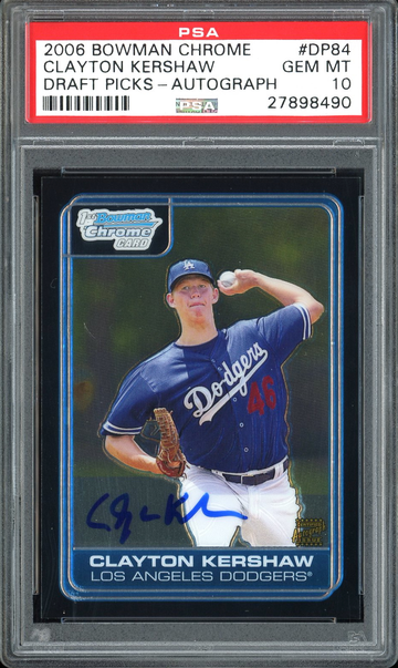 CLAYTON KERSHAW 2006 BOWMAN CHROME DRAFT PICKS AUTOGRAPH AUTO #DP 84 PSA 10