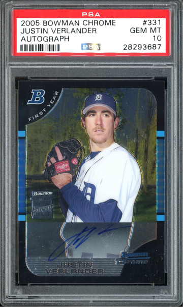 JUSTIN VERLANDER 2005 BOWMAN CHROME AUTOGRAPH AUTO #331 PSA 10 RC GEM MINT