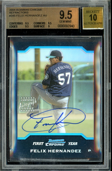 FELIX HERNANDEZ 2004 BOWMAN CHROME REFRACTOR AUTO BGS 9.5/10 #345 AUTOGRAPH 1ST