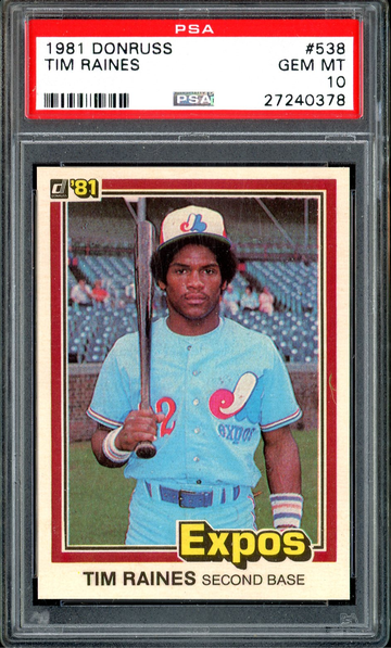 1981 DONRUSS TIM RAINES #538 PSA 10 PERFECTLY CENTERED