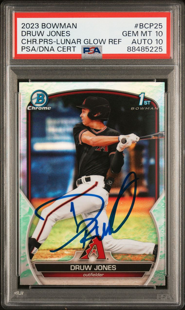2023 Bowman Chrome Druw Jones Lunar Glow Refractor Auto PSA 10