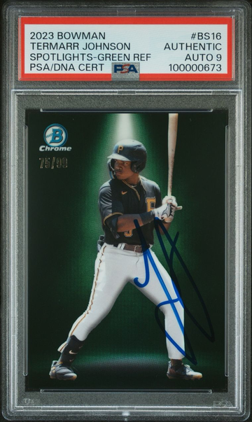 2023 Bowman Chrome Termarr Johnson Green Refractor Spotlights /99 Auto PSA 9