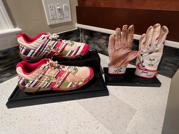 2019 Ozzie Albies Game-Used 4th of July Custom Cleats and Batting Gloves