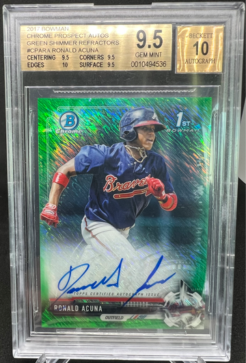 2017 BOWMAN CHROME RONALD ACUNA GREEN SHIMMER AUTO ROOKIE #/99 BGS 9.5 GEM MINT+