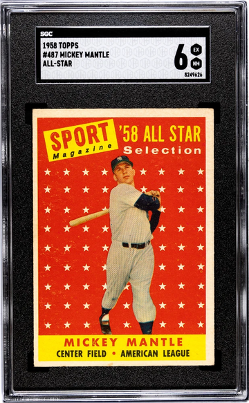 1958 Topps All-Star #487 Mickey Mantle SGC 6 Good Centering Yankee HOF