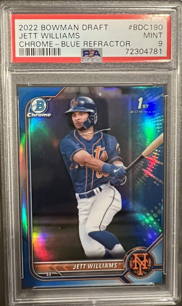 Jett Williams 2022 Bowman Draft Chrome Non Auto True Blue Refractor /150 PSA 9 Mint First 1st BDC190