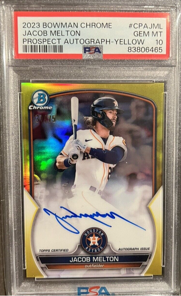 Jacob Melton 2023 Bowman Chrome Auto Yellow Refractor /75 PSA 10 Gem Mint