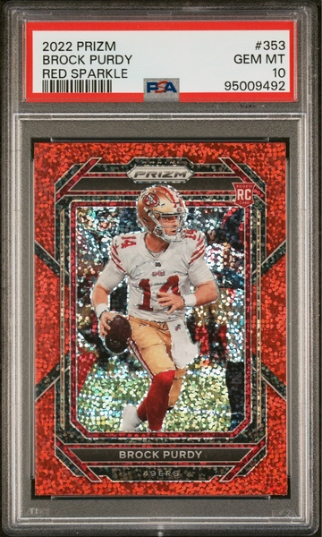 2022 PANINI PRIZM #353 BROCK PURDY RED SPARKLE PSA 10