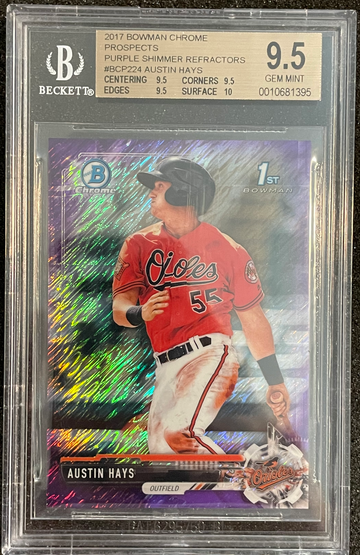 2017 Bowman Chrome Austin Hays #BCP-224 1st Prospect Purple Shimmer Refractor BGS 9.5 True Gem + 