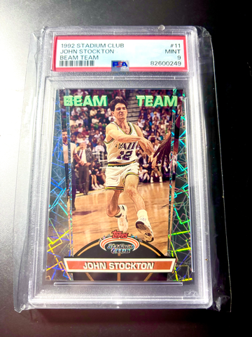 PSA 9!! 1992 Stadium Club JOHN STOCKTON Beam Team Insert on