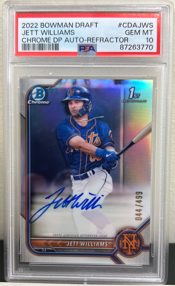 Jett Williams 2022 Bowman Chrome 1st Draft Auto PSA 10 Refractor /499