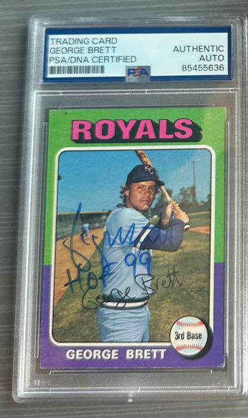 1975 Topps #228 George Brett - Signed Rookie Card - RC - PSA Authentic with HOF Inscription 