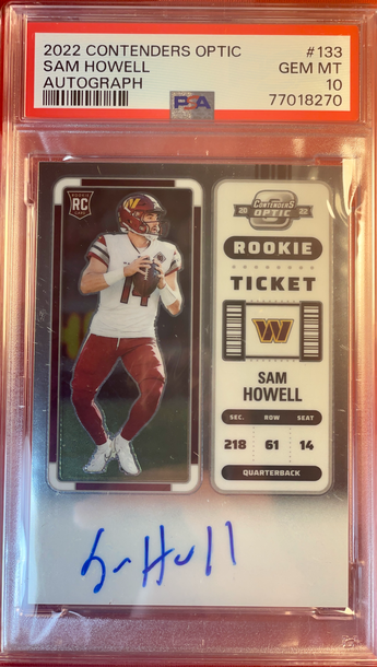 PSA 10 2022 Contenders Optic #133 SAM HOWELL Auto RC Rookie Commanders Card Gem
