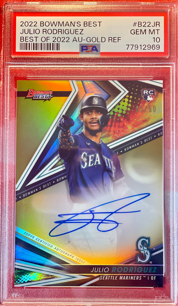 PSA 10 2022 Topps Bowmans Best JULIO RODRIGUEZ Gold Auto /50 RC Rookie Card