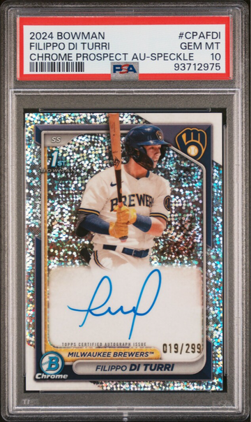 2024 Bowman Chrome Speckle Refractor Filippo Di Turri PROSPECT AUTO /299 #CPA-FDI PSA 10 GEM