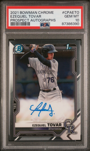 2021 Bowman Chrome Prospect Autographs Ezequiel Tovar Prospect Autographs #CPAETO GEM MT 10