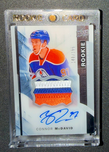 2015-16 Upper Deck Premier Rookie RPA Connor McDavid Patch Auto 148/199 Oilers
