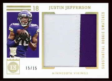 2020 Panini Encased Justin Jefferson Rookie Swatch Gold Vikings 15/15 #SRS-13
