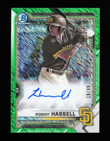 2021 Bowman Chrome Robert Hassel Prospect Green Shimmer Auto Padres 19/99 #CPARH