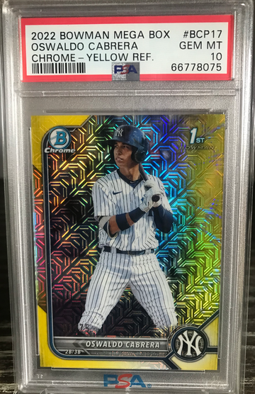 2022 OSWALDO CABRERA 1st Bowman Chrome Prospects Mega Box YELLOW REFRACTOR #BCP-17 PSA 10 GEM MINT