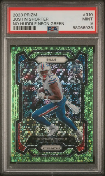 2023 Prizm Justin Shorter No Huddle Green #4/5 - PSA 9