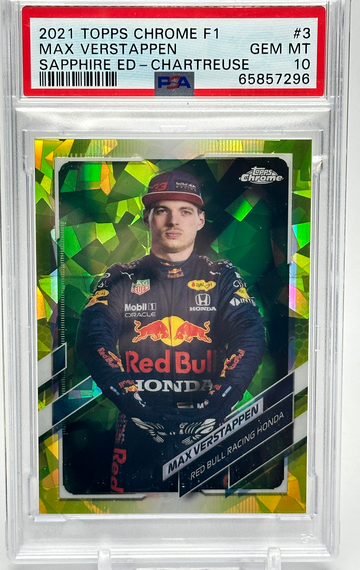 2021 Topps Chrome F1 Sapphire Max Verstappen Chartreuse PSA 10