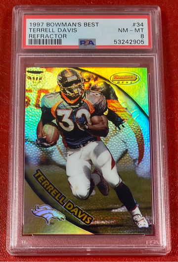 1997 Bowman’s Best Terrell Davis Refractor #34 PSA 8 Denver Broncos