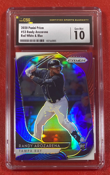 2020 Panini Prizm Randy Arozarena #53 CSG 10 RC Rookie Red/White/Blue