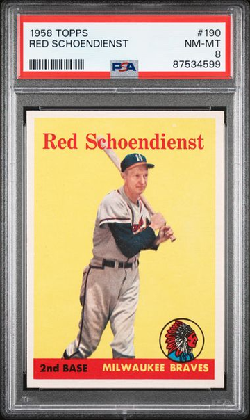 1958 Topps #190 RED SCHOENDIENST Cardinals PSA 8 NM/MT