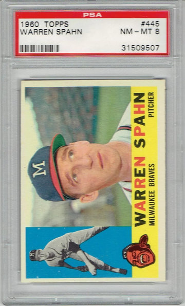 1960 Topps #445 WARREN SPAHN Braves HOF PSA 8 NM/MT