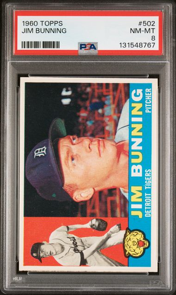 1960 Topps #502 JIM BUNNING Tigers HOF PSA 8 NM/MT