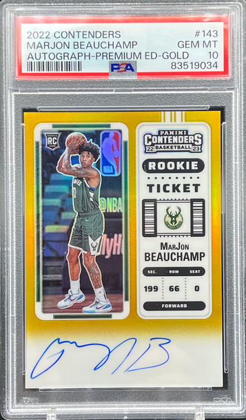 2022 Contenders Premium Gold auto Marjon Beauchamp /10 PSA 10 True RC 