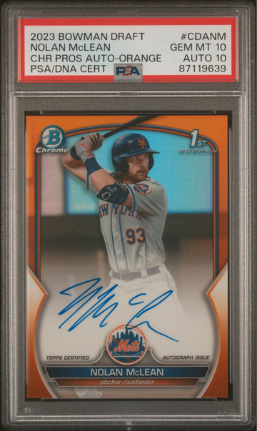 2023 Bowman Draft 1st Orange refractor auto Nolan McLean /25 PSA 10/10 Pop 1