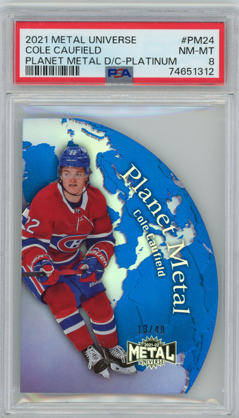 2021-22 Skybox Metal Universe Cole Caufield Planet Metal Platinum #d 13/49 PSA 8