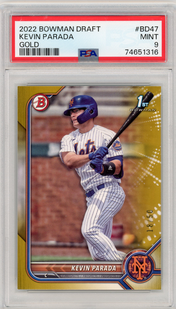 2022 Bowman Draft Kevin Parada GOLD Base Parallel #'d /50 PSA 9 MINT Mets BD47