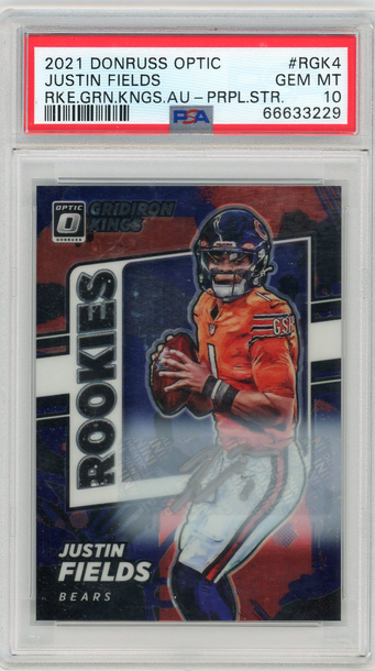 Justin Fields 2021 Donruss Optic Gridiron Kings Purple Stars Rookie RC Auto /25 PSA 10 Bears
