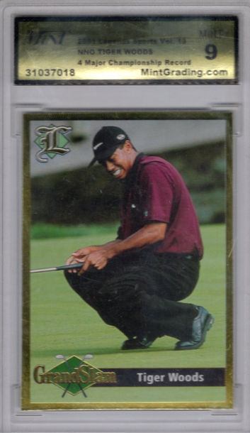 2001 Legends Sports Volume 13 Tiger Woods NNO 4 Major Championship Record Mint Grading 9