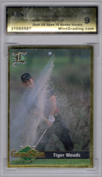 2001 Legends Sports Volume 13 Tiger Woods NNO 2000 US Open 15 Stroke Victory Mint Grading 9