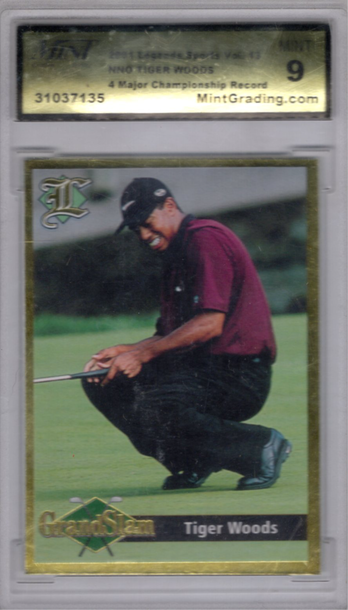 2001 Legends Sports Volume 13 Tiger Woods NNO 4 Major Championship Record Mint Grading 9