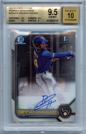 JACKSON CHOURIO 2022 BOWMAN CHROME 1ST PROSPECT AUTO BGS 9.5/10