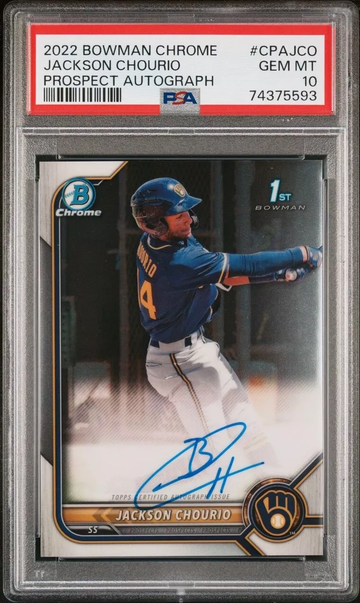 JACKSON CHOURIO 2022 BOWMAN CHROME 1ST PROSPECT AUTO PSA 10