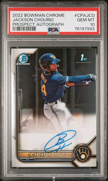 JACKSON CHOURIO 2022 BOWMAN CHROME 1ST PROSPECT AUTO PSA 10