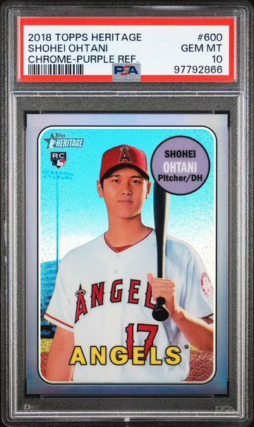 2018 TOPPS HERITAGE SHOHEI OHTANI CHROME PURPLE REFRACTOR #600 ROOKIE CARD PSA 10